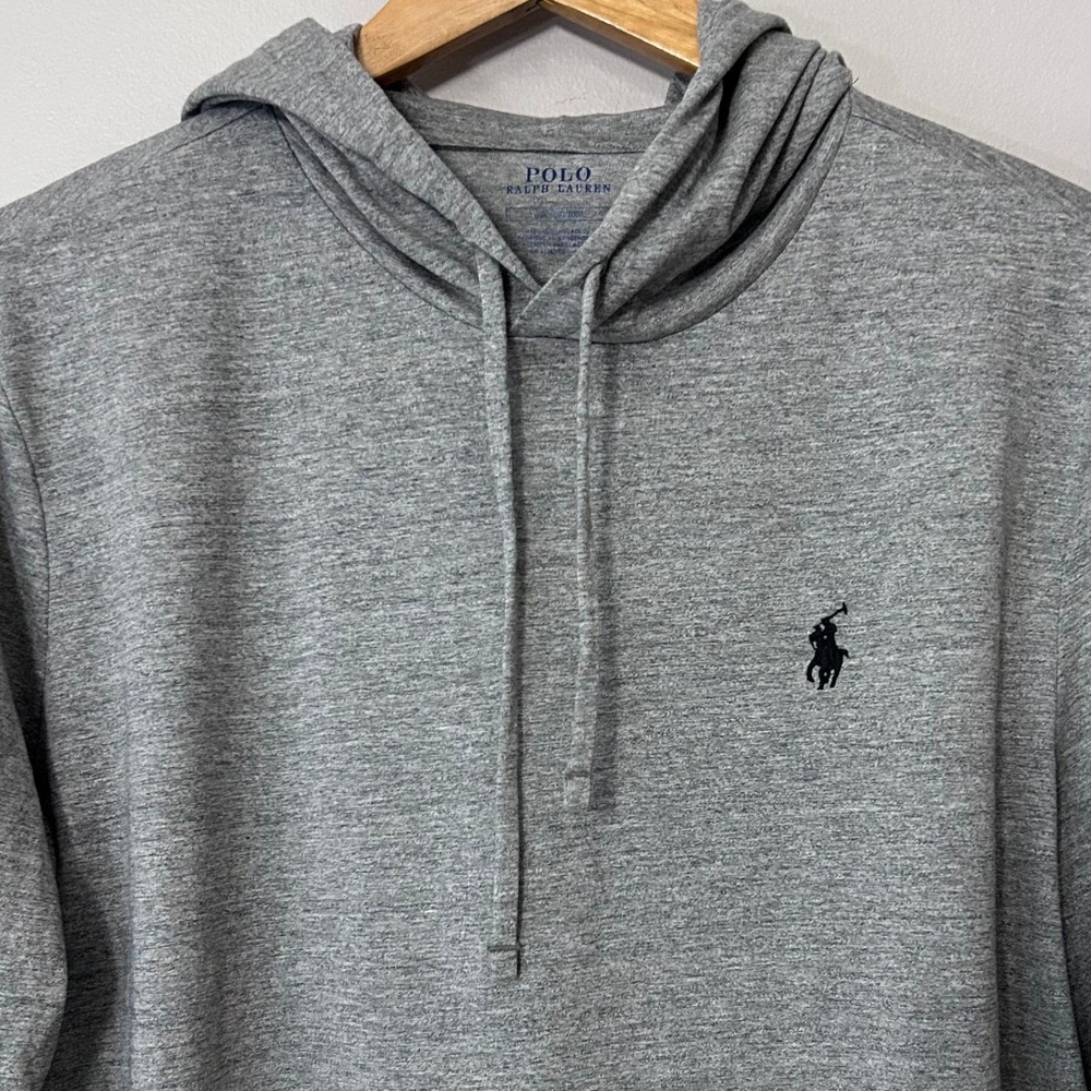 Polo Ralph Lauren Hoodie Mens Large Gray Lightweight Pullover Shirt Pony Preppy